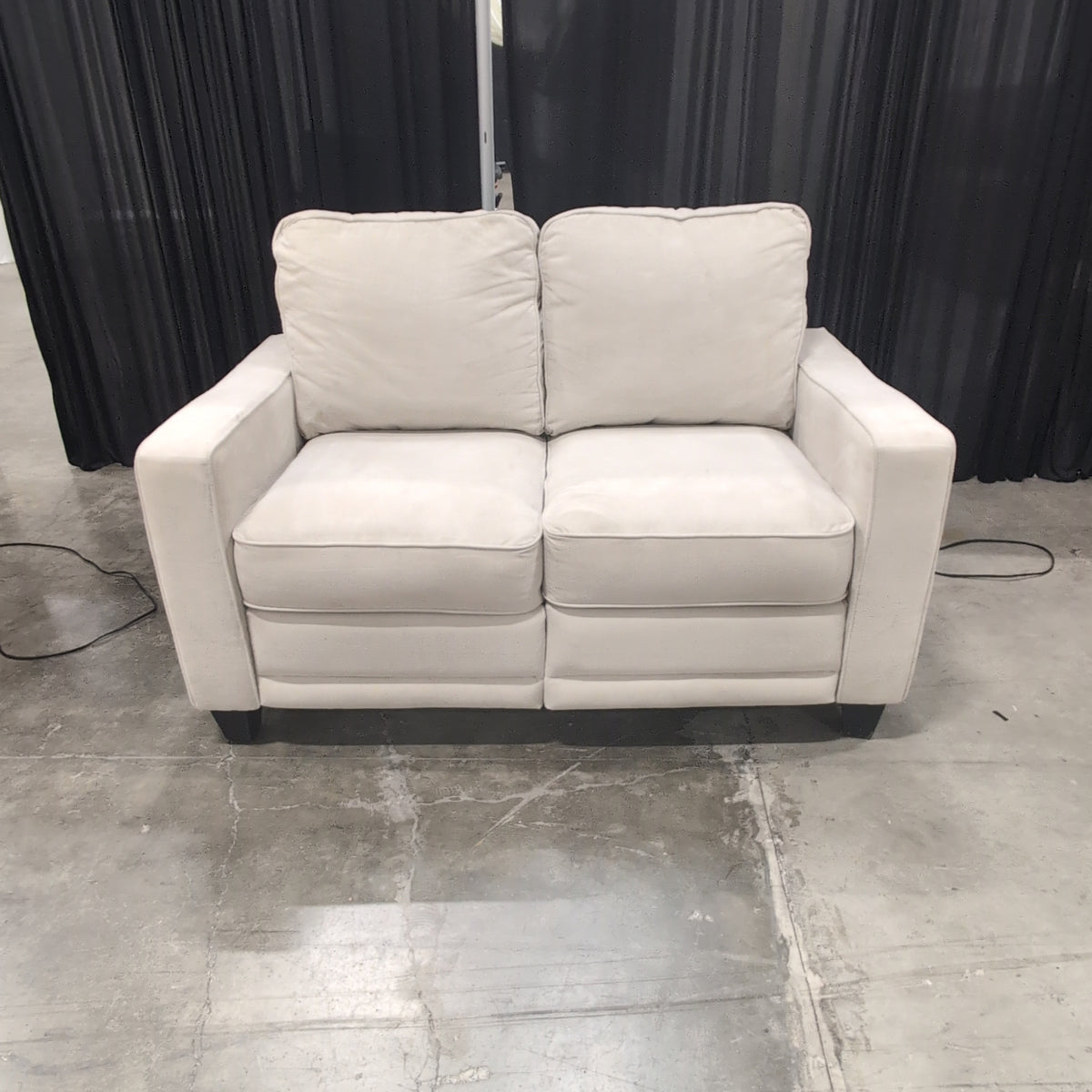 Light Beige Upholstered Loveseat with Track Arms