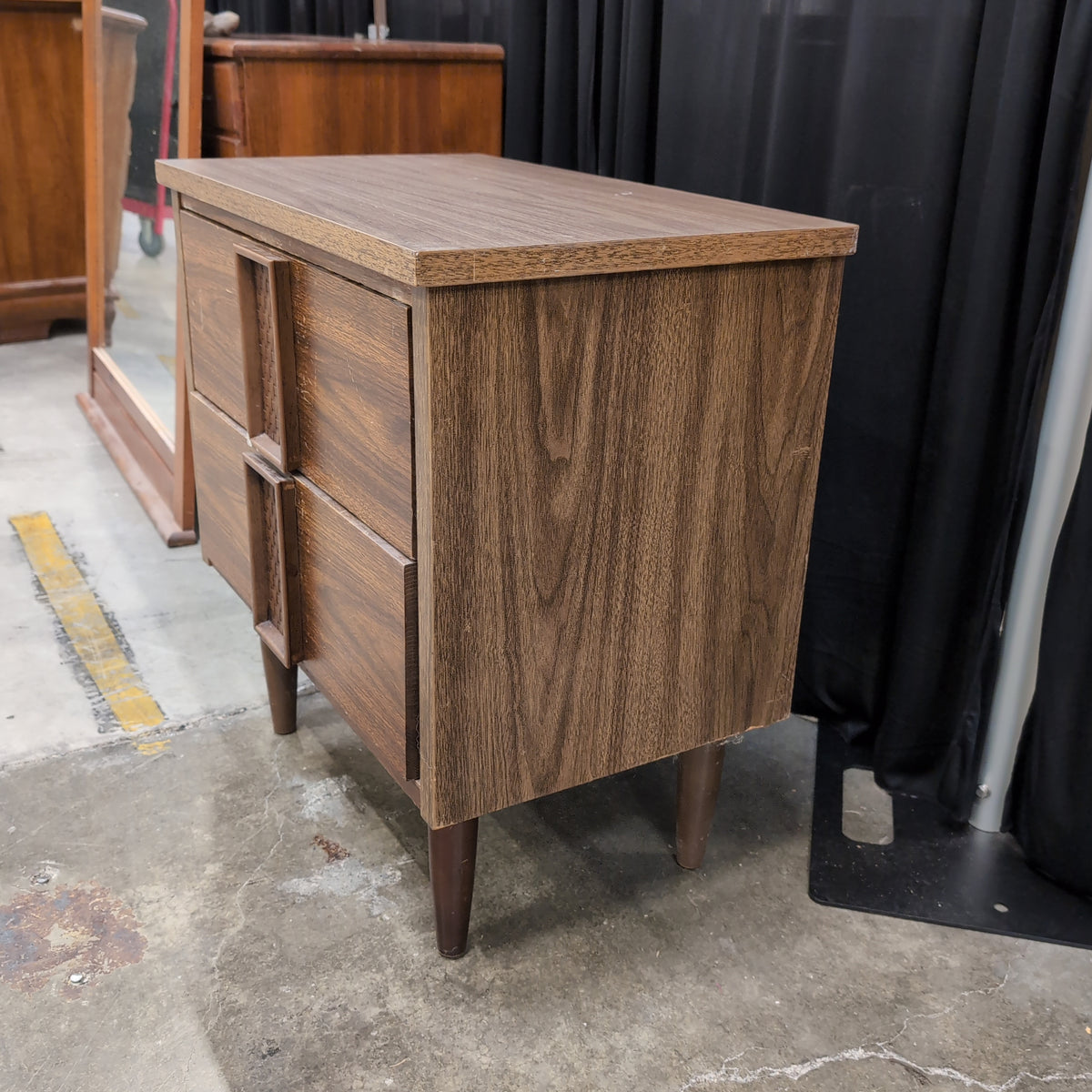 Mid-Century Brown Wood Two-Drawer Nightstand