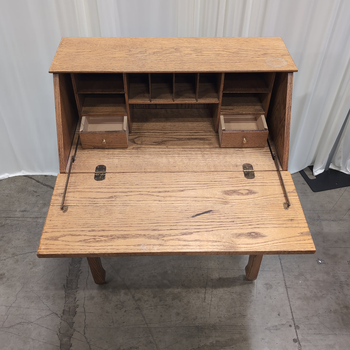 Traditional Oak Drop-Front Desk with Brass Hardware