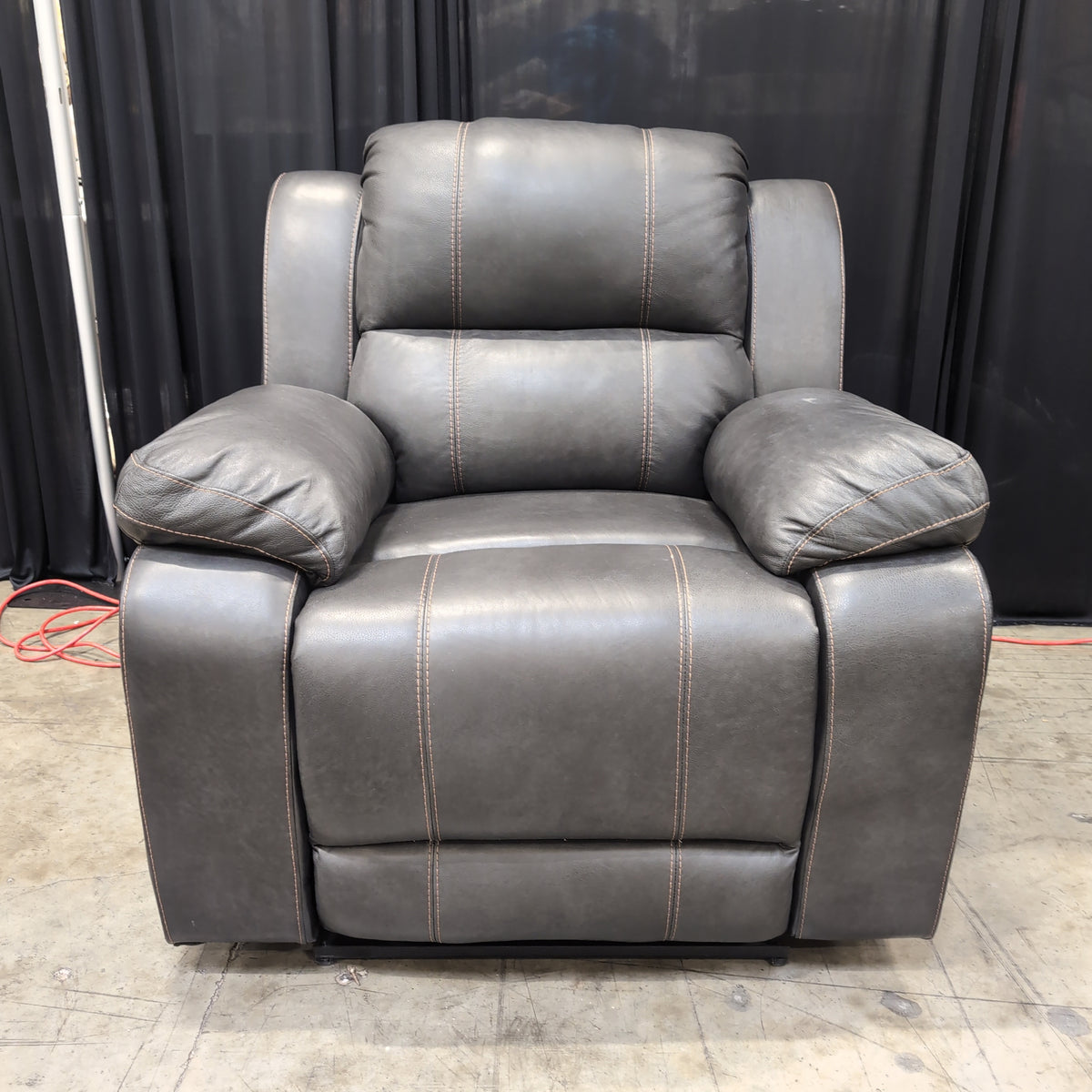 Dark Gray Faux Leather Recliner with Contrast Stitching