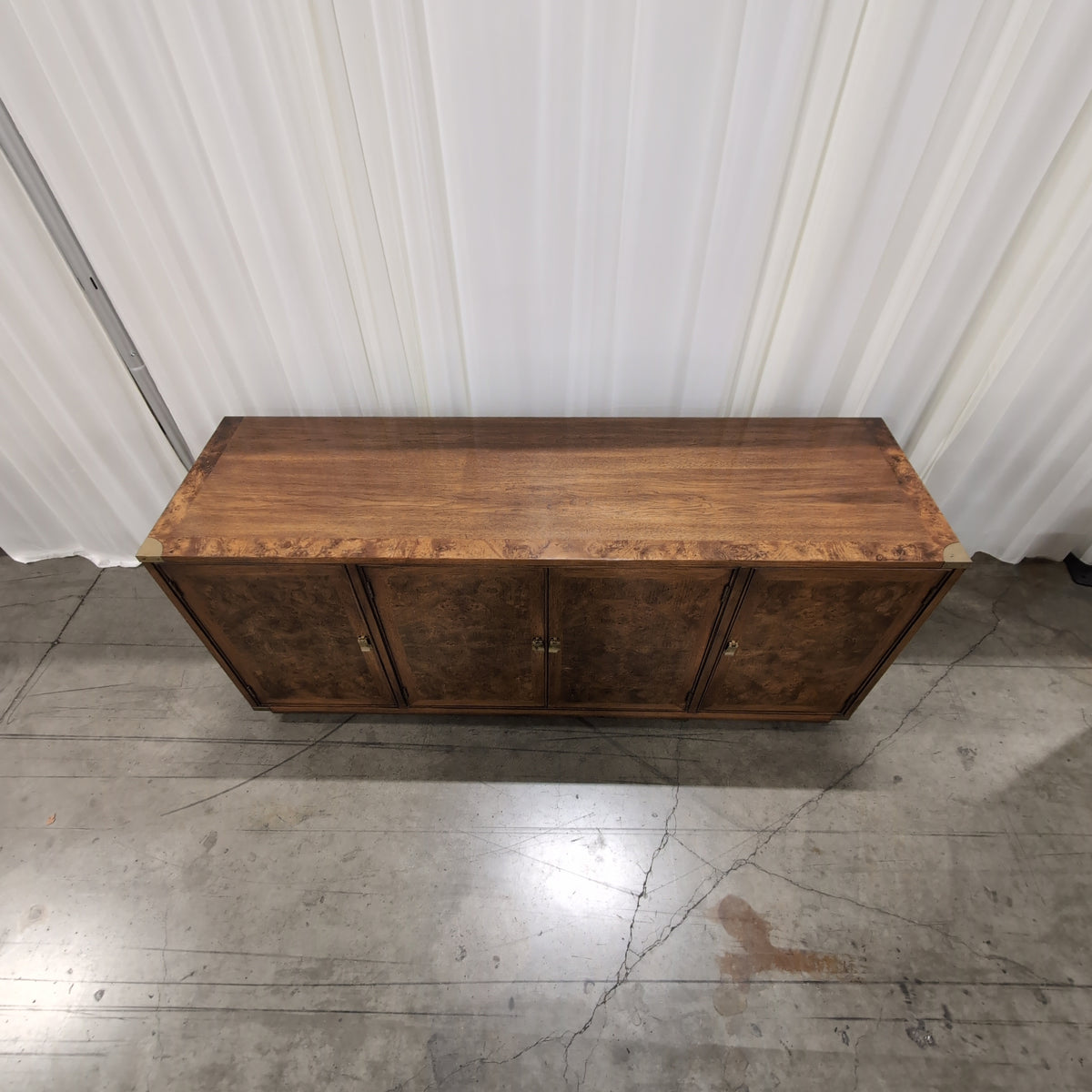 Warm Brown Burl Wood Buffet with Brass Accents