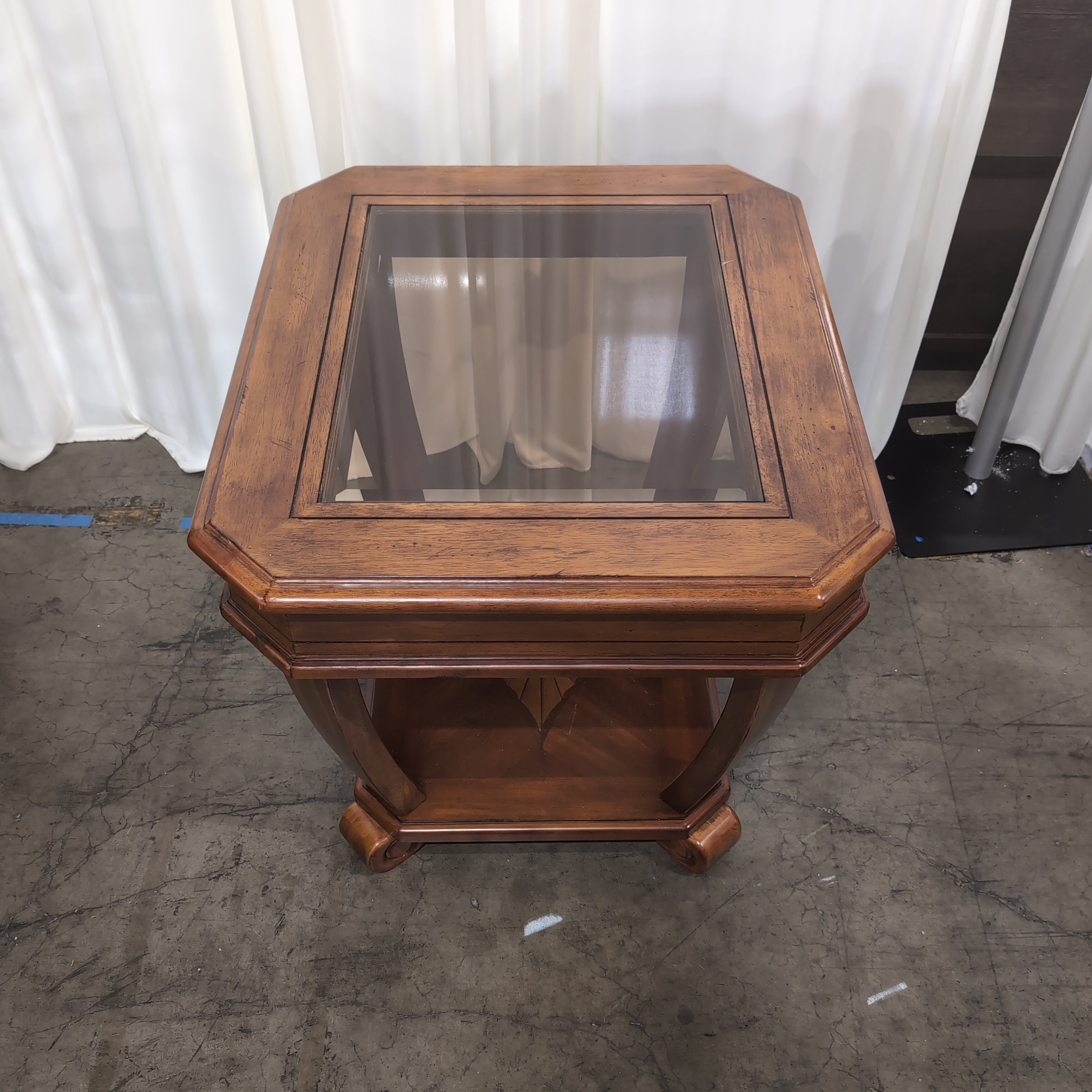 Traditional Octagonal Wood End Table with Glass Top
