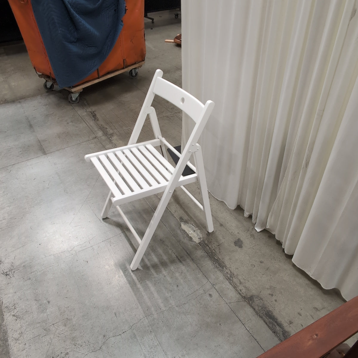 White Wood Folding Chair with Slatted Seat