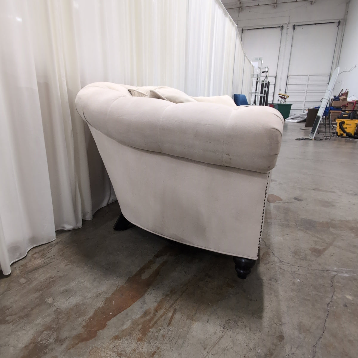 Light Beige Tufted Fabric Couch with Rolled Arms
