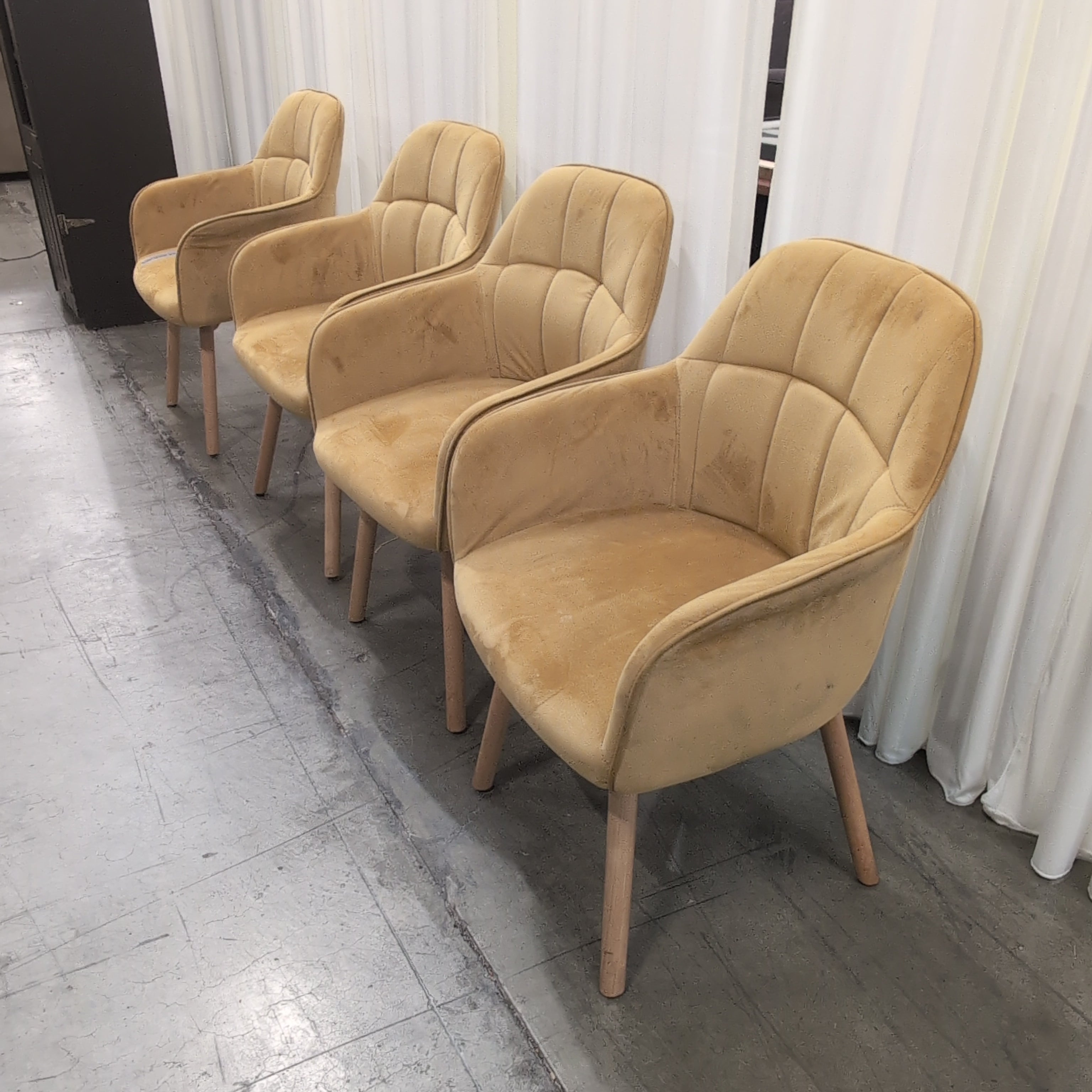 Set of four Channel Tufted Mustard Yellow Accent Chair