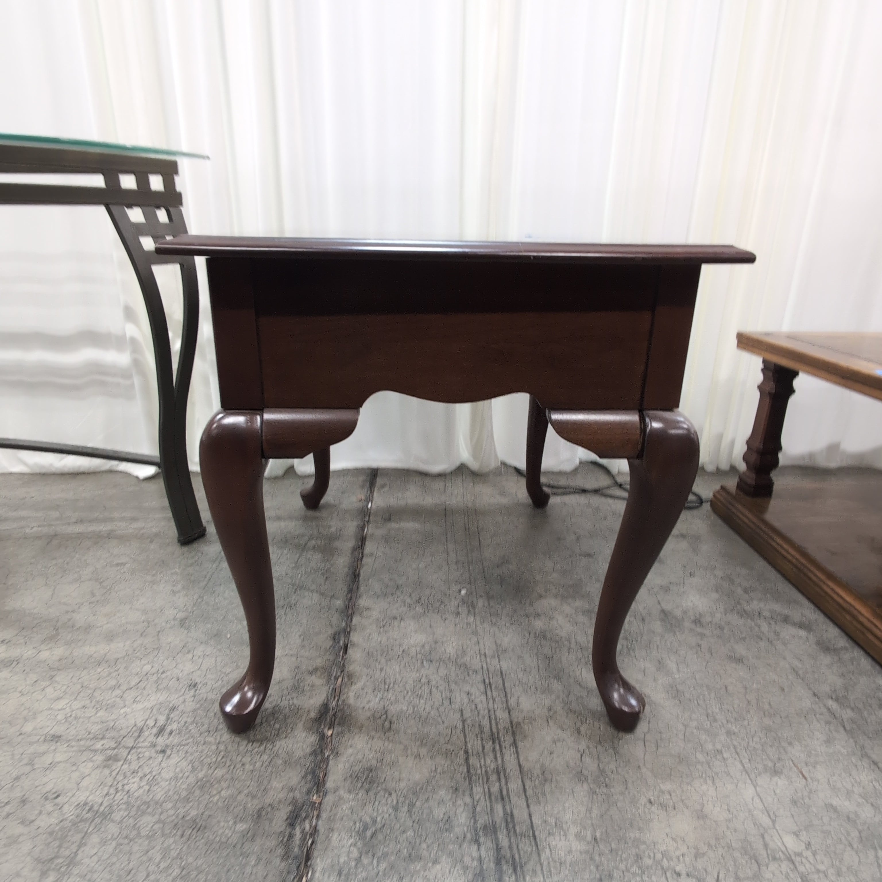 Dark Wood Single-Drawer End Table with Cabriole Legs