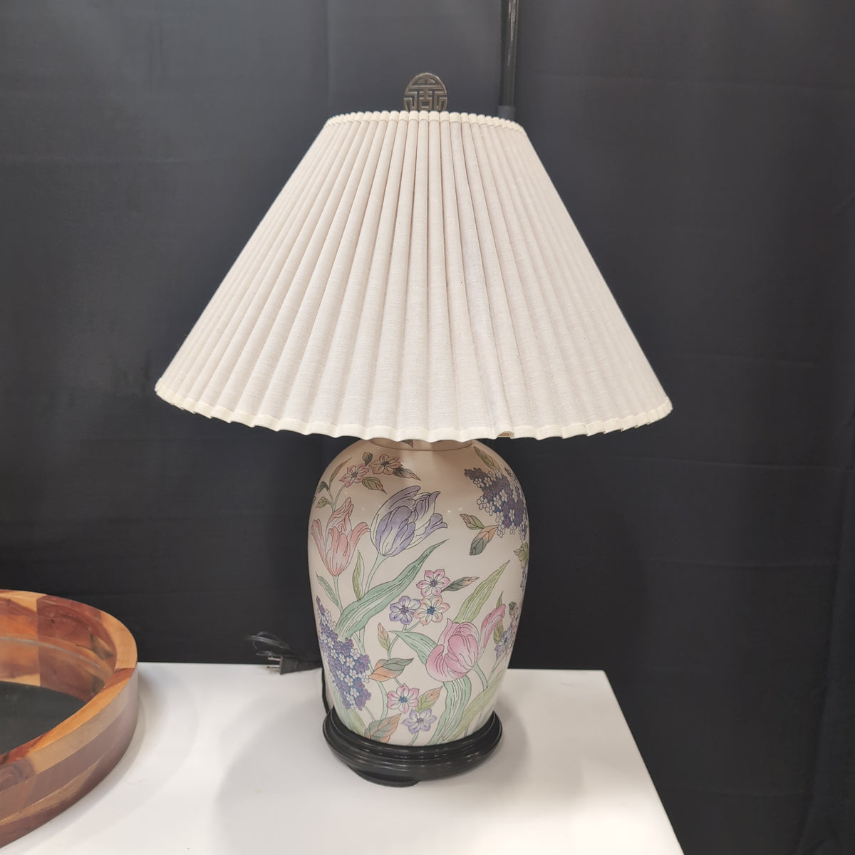 Vintage Floral Ceramic Table Lamp with Pleated Shade