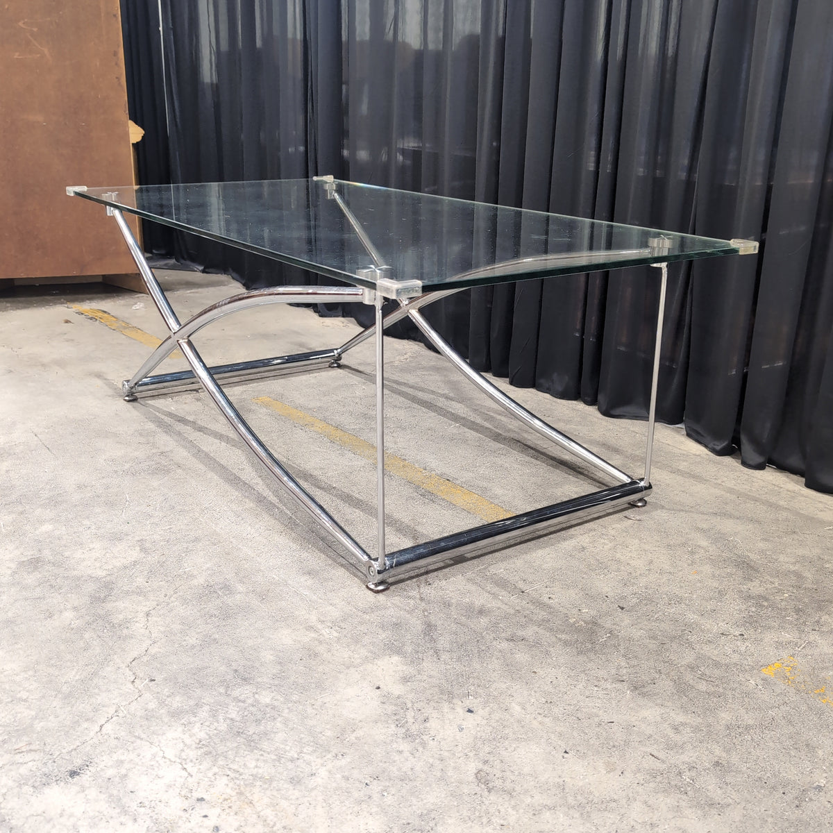 Modern Chrome X-Base Coffee Table with Glass Top