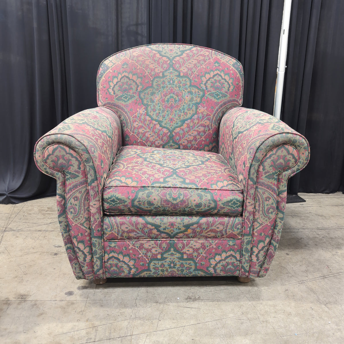Burgundy Green Paisley Patterned Club Chair