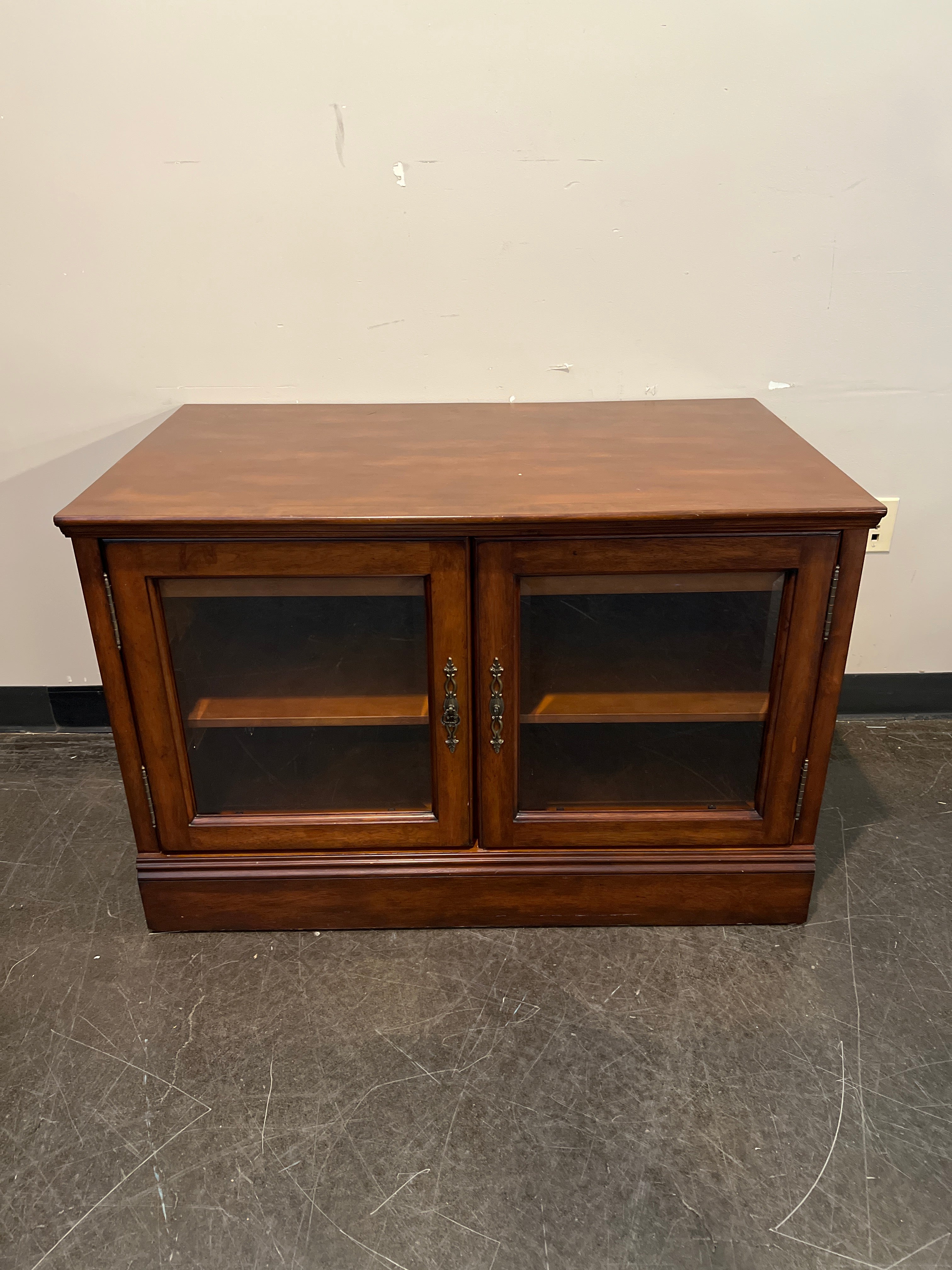 Rich Brown Wood Media Cabinet with Glass Doors