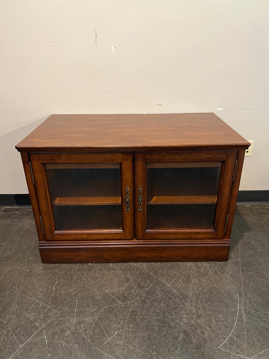 Rich Brown Wood Media Cabinet with Glass Doors
