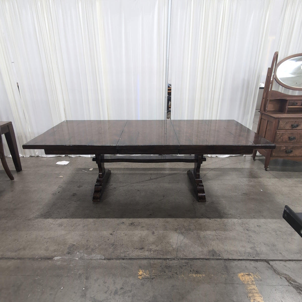 Rustic Dark Wood Plank Top Dining Table