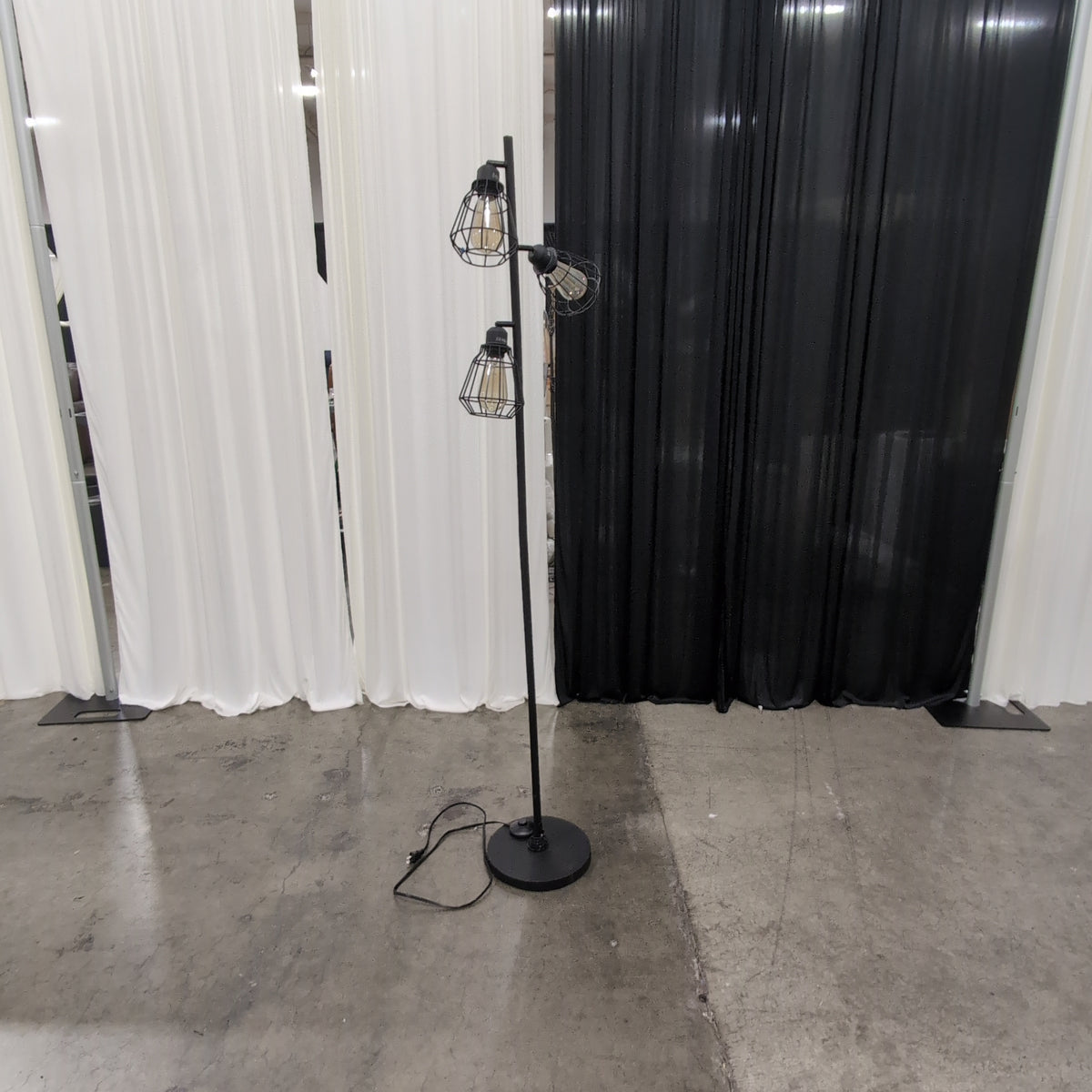 Industrial Black Metal Three-Light Floor Lamp