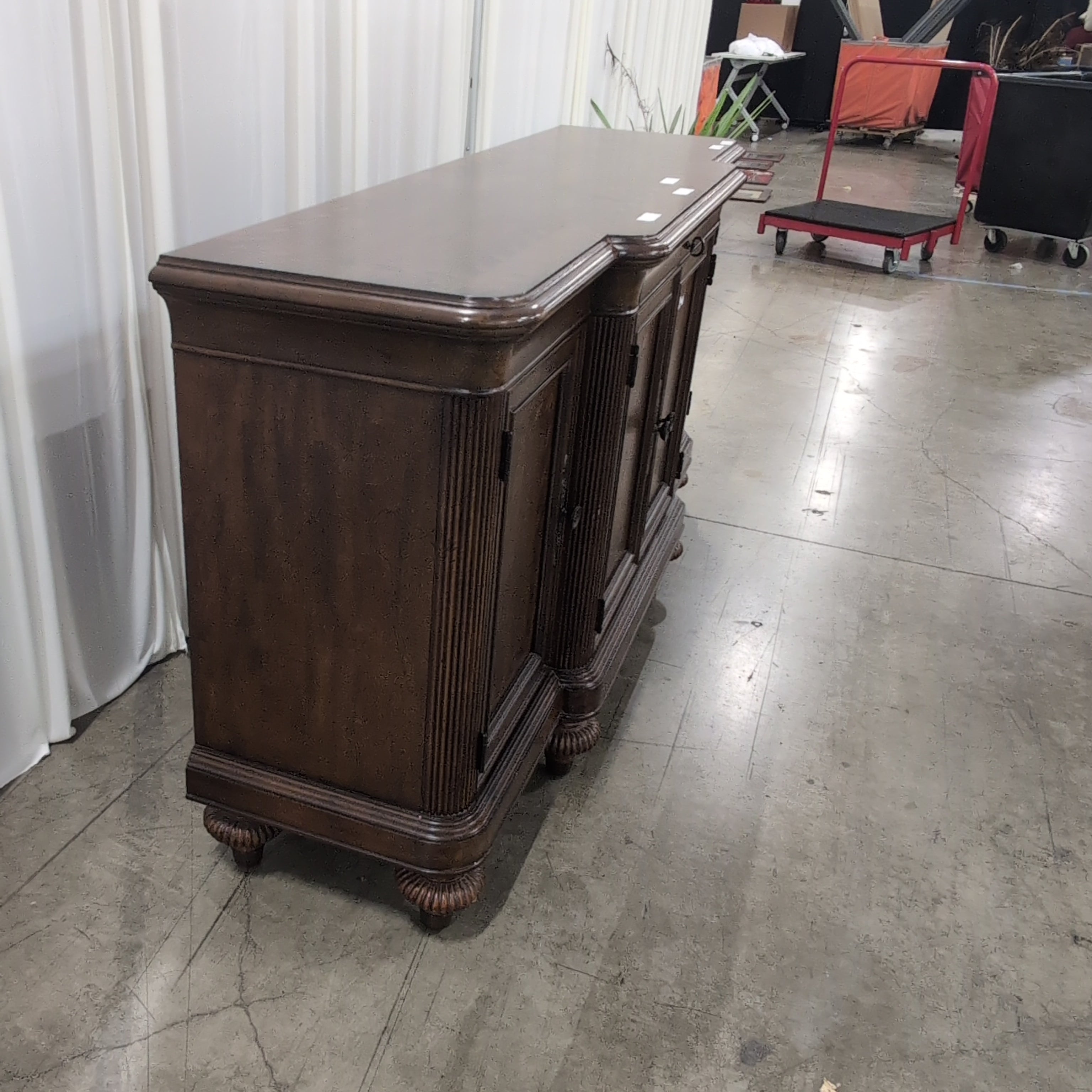 Traditional Dark Wood Buffet with Carved Details
