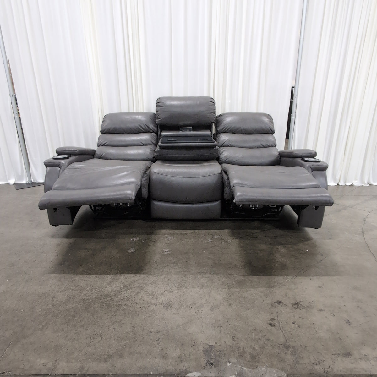 Dark Gray Three-Seater Reclining Couch with Console