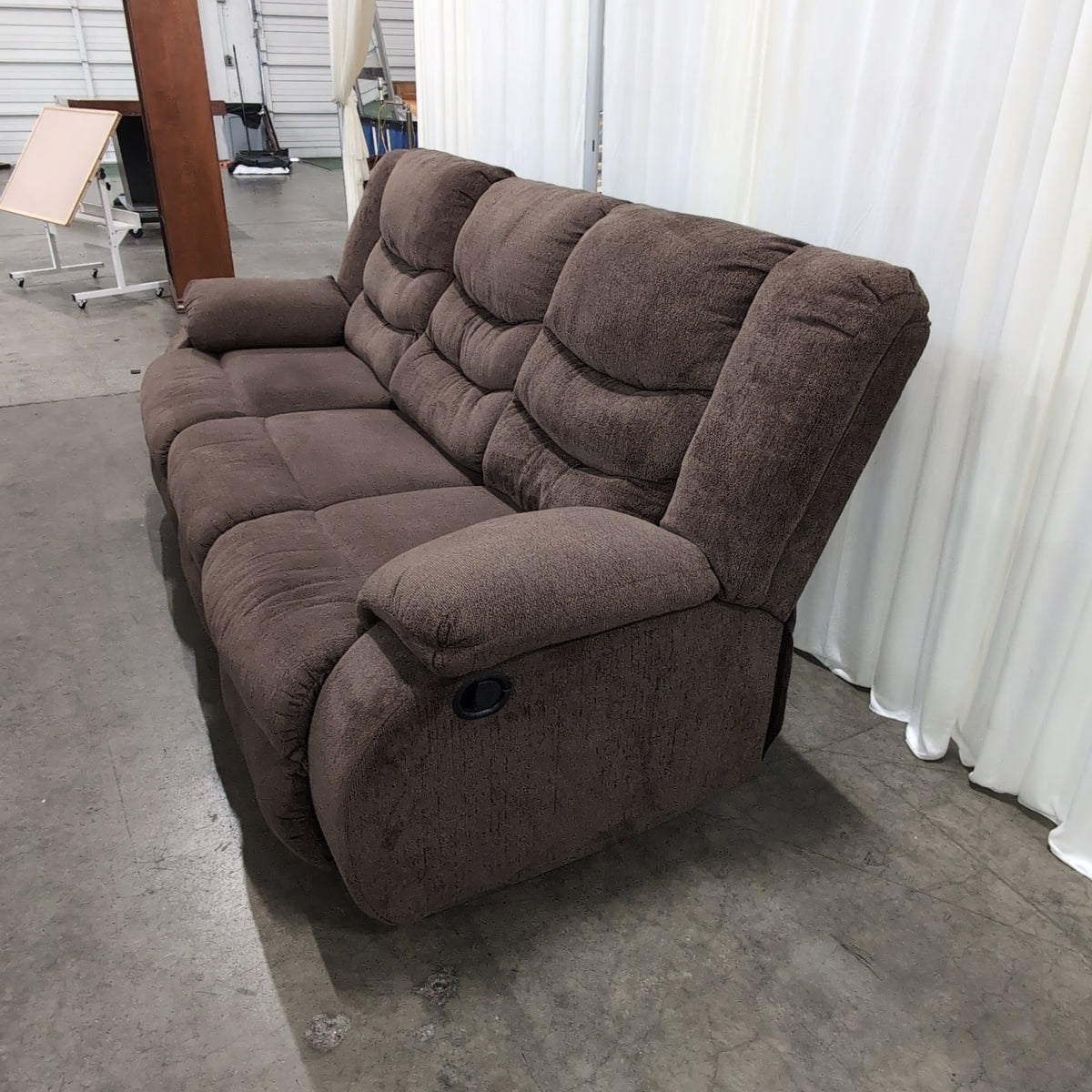 Brown Fabric Reclining Couch with Padded Arms
