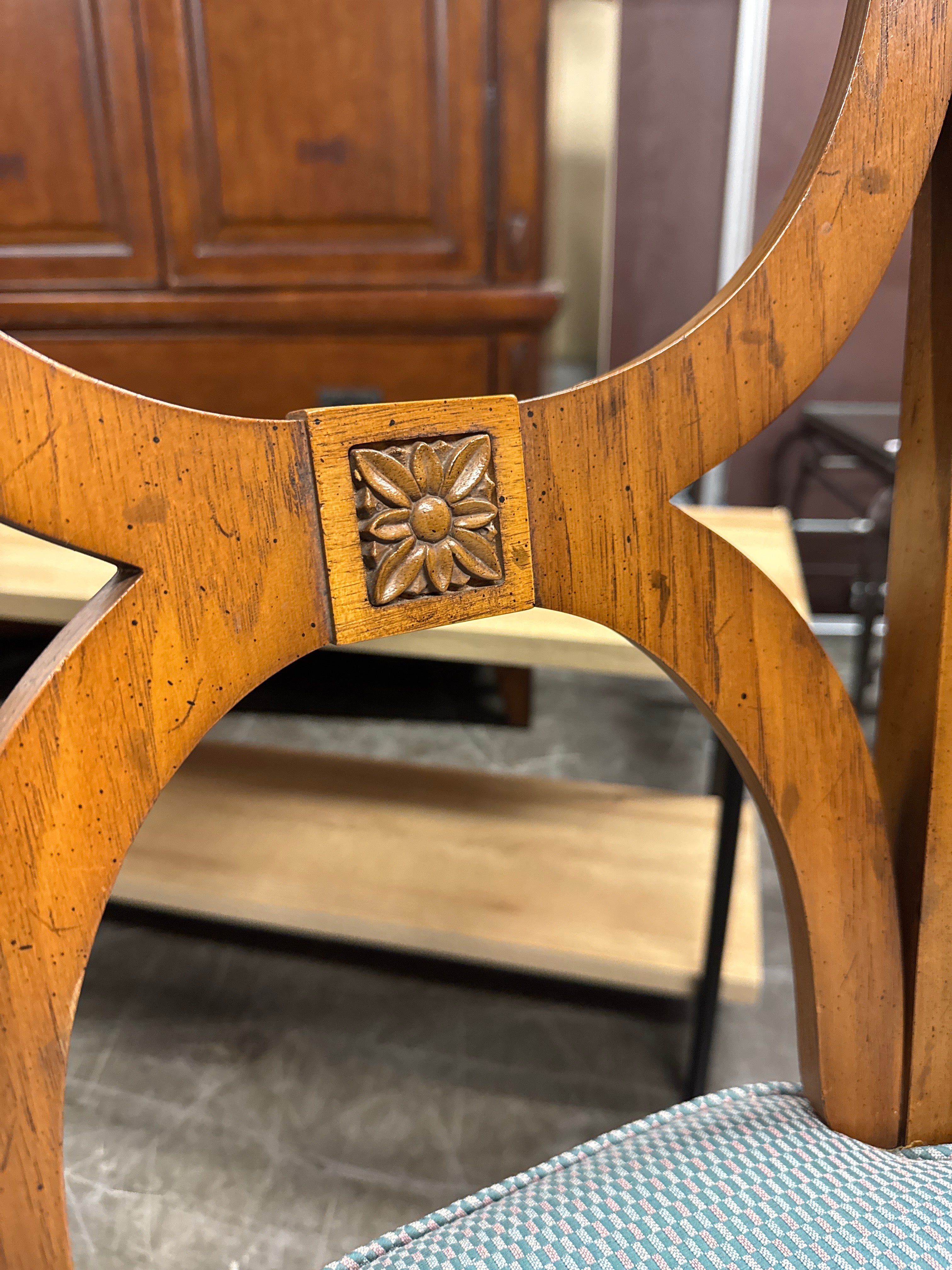 Drexel Heritage Side Chair – Carved Wood Back & Upholstered Seat