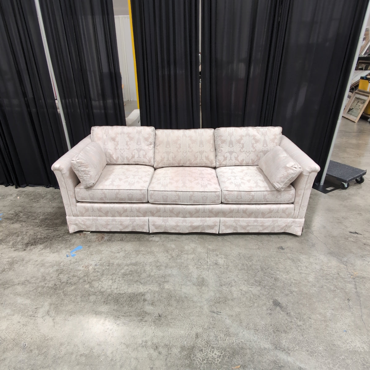 Light Beige Damask Patterned Skirted Couch