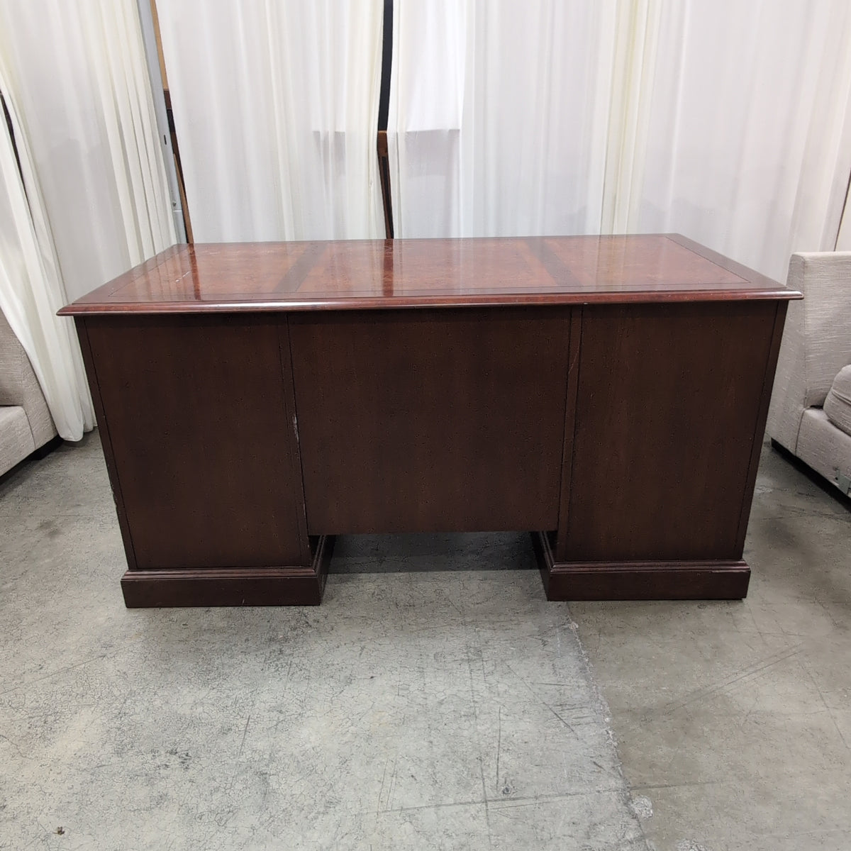 Traditional Mahogany Burl Top Executive Desk