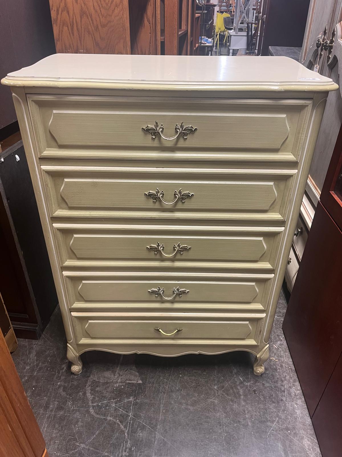 Charming Pale Yellow Five-Drawer Wooden Chest