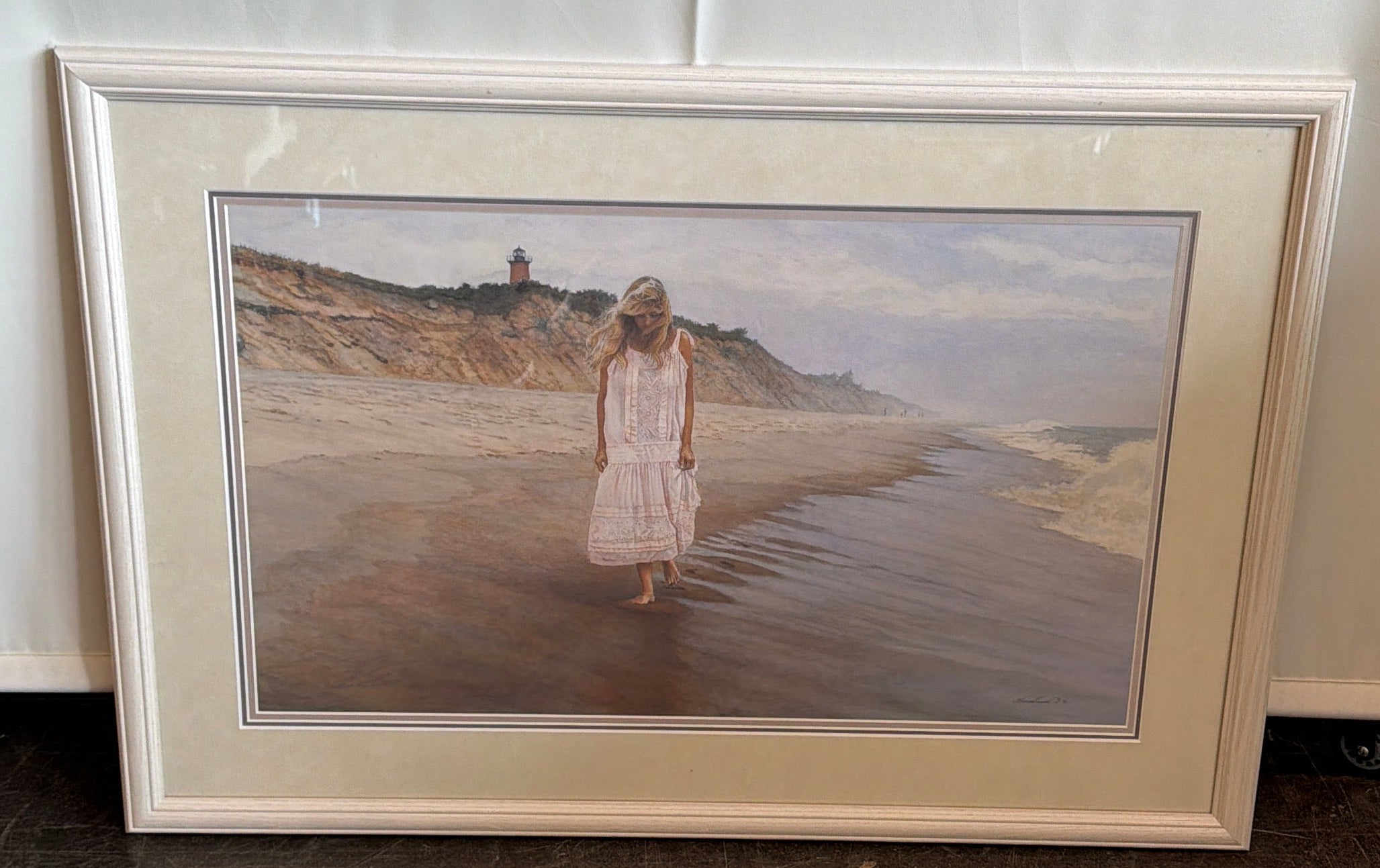 Steve Hanks Signed Coastal Beach Scene Framed Limited Edition Art Print with Lighthouse