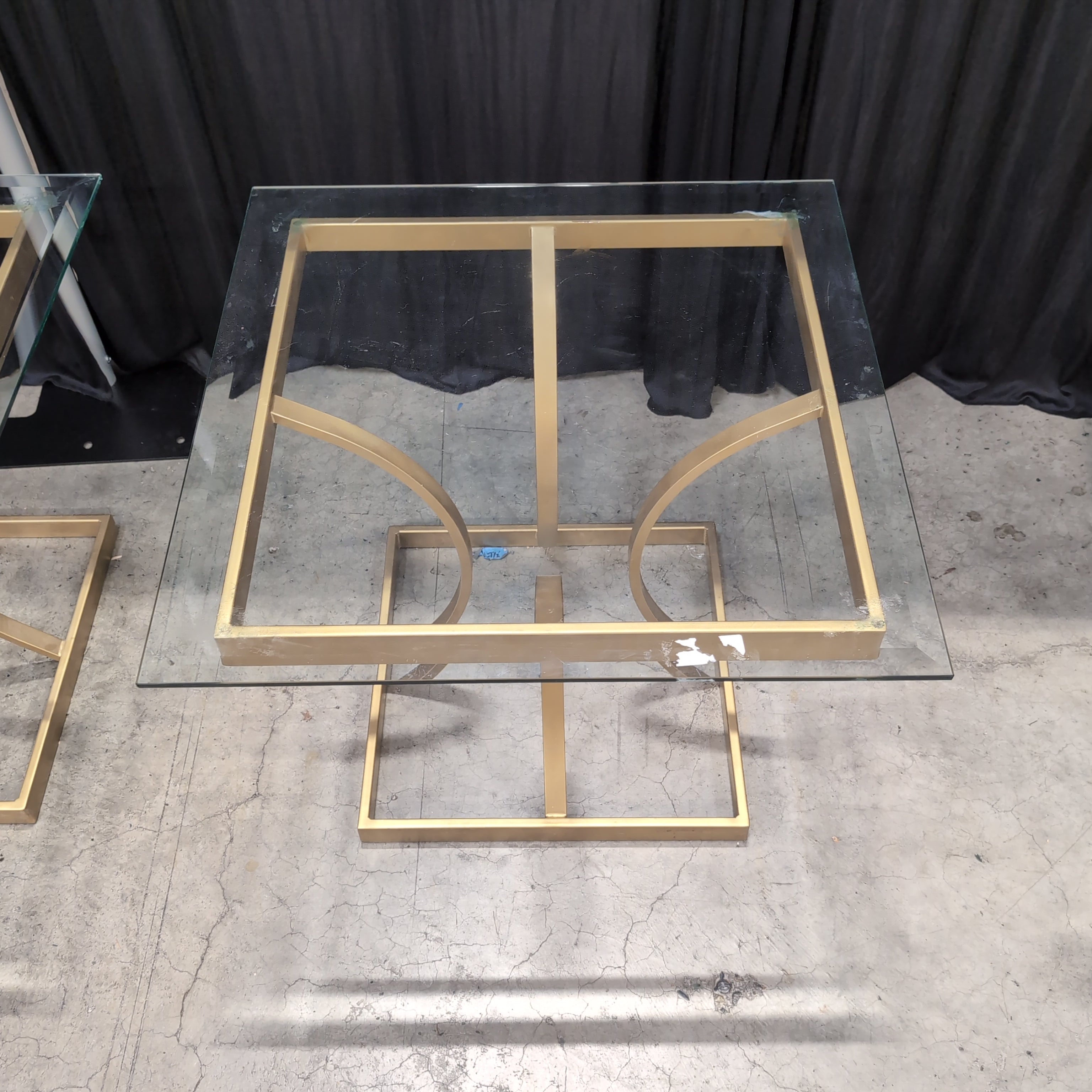 Geometric Gold Metal Coffee Table with Glass Top