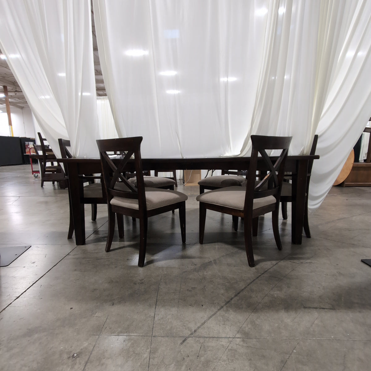 Dark Stained Wood Dining Table with Extension Mechanism