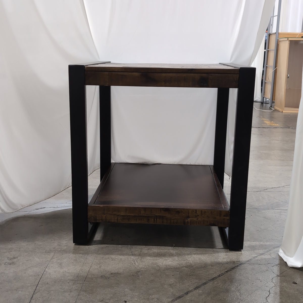 Rustic Brown Wood End Table with Black Metal Frame