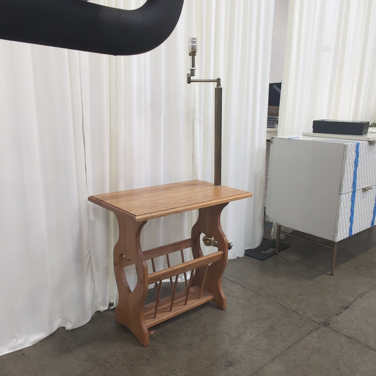 Natural Wood Country End Table with Integrated Lamp
