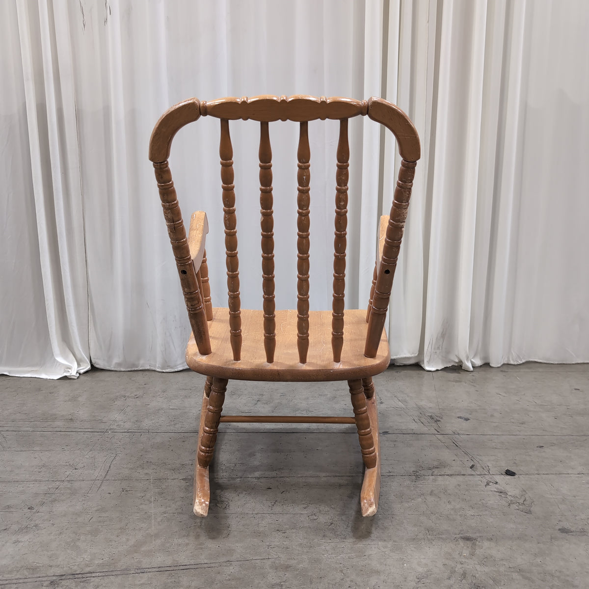 Small Traditional Spindle Back Wood Rocking Chair in Light Stain