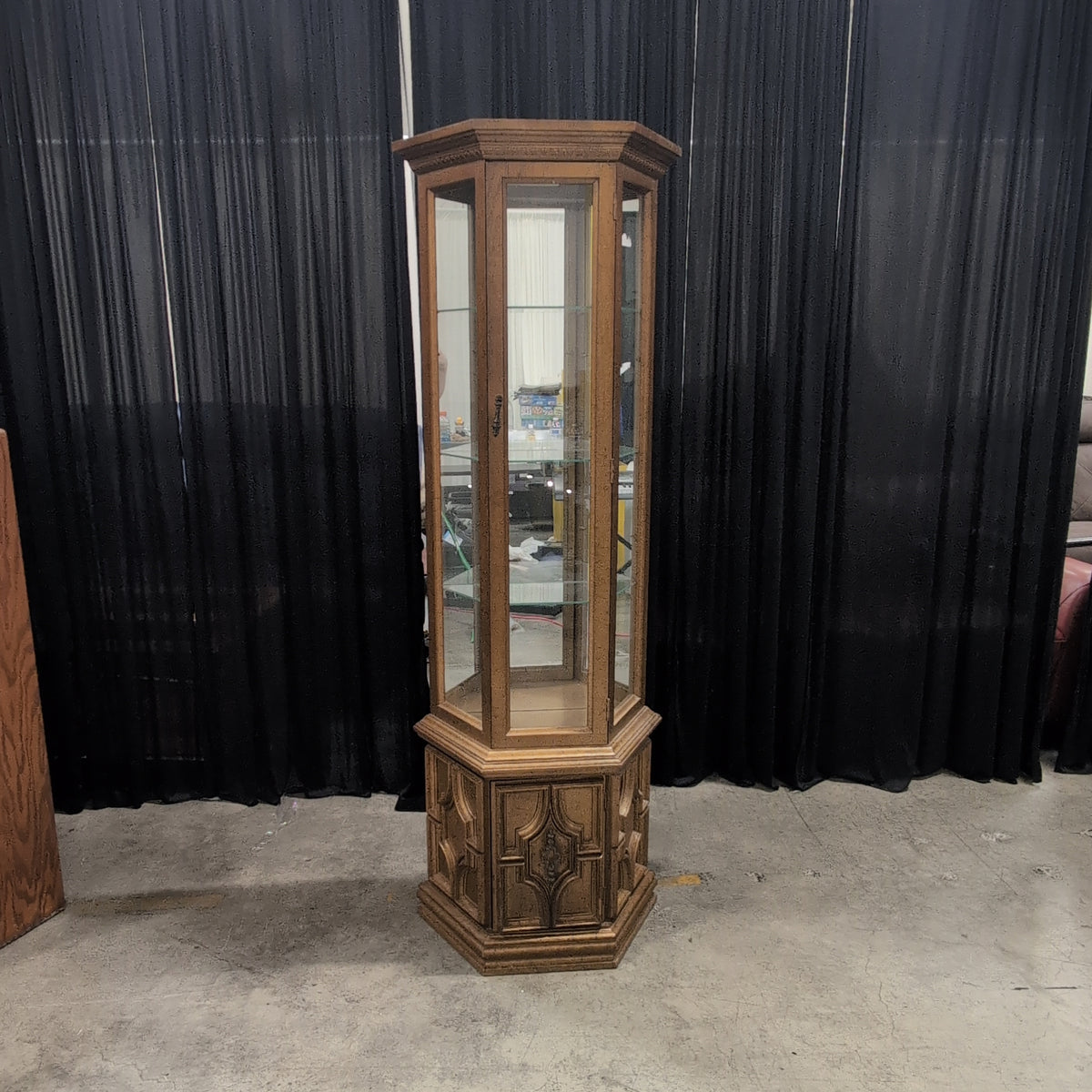 Ornate Light Wood China Cabinet with Glass Shelves