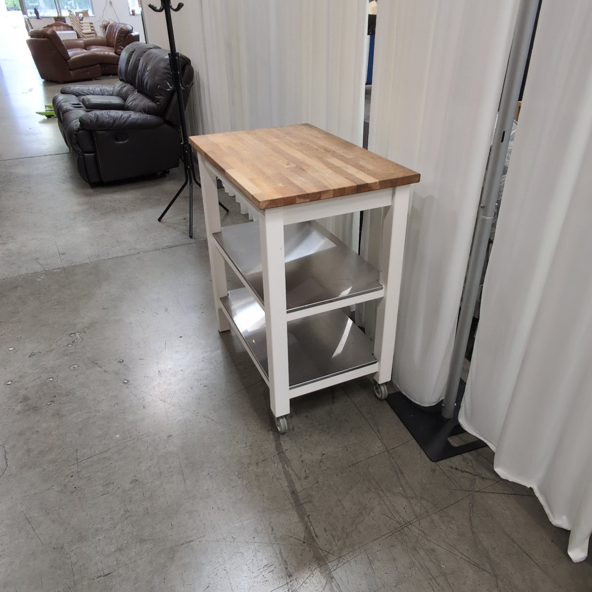 White Frame Butcher Block Kitchen Cart