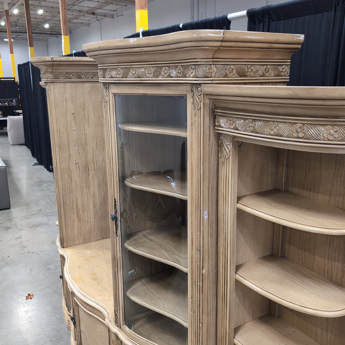 Traditional Light Brown Wood Corner Cabinet with Carved Details