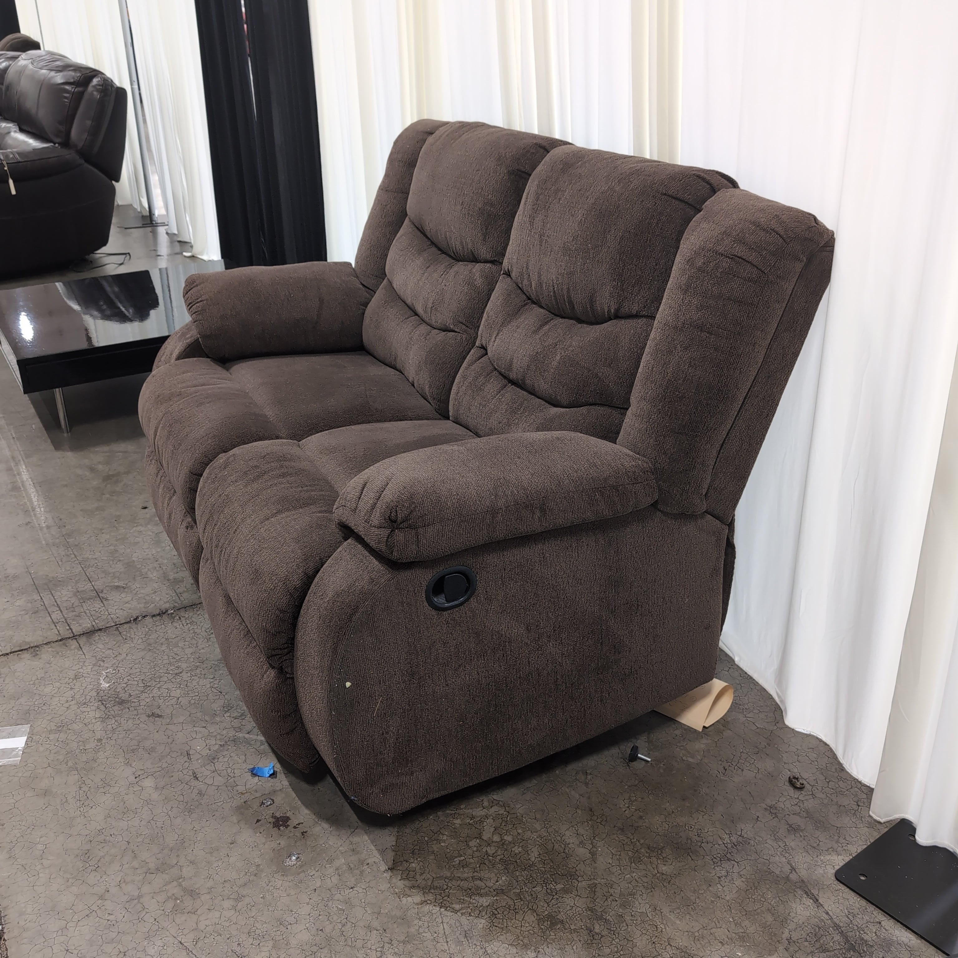 Brown Upholstered Reclining Loveseat with Padded Arms