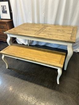 World Market Farm Table Wood / White with Bench