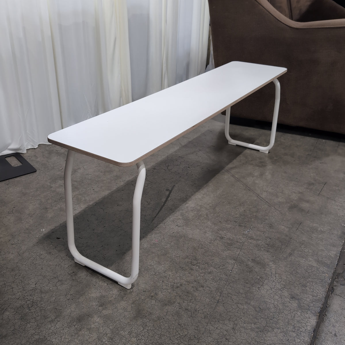White Minimalist Rectangular Bench with Metal Frame