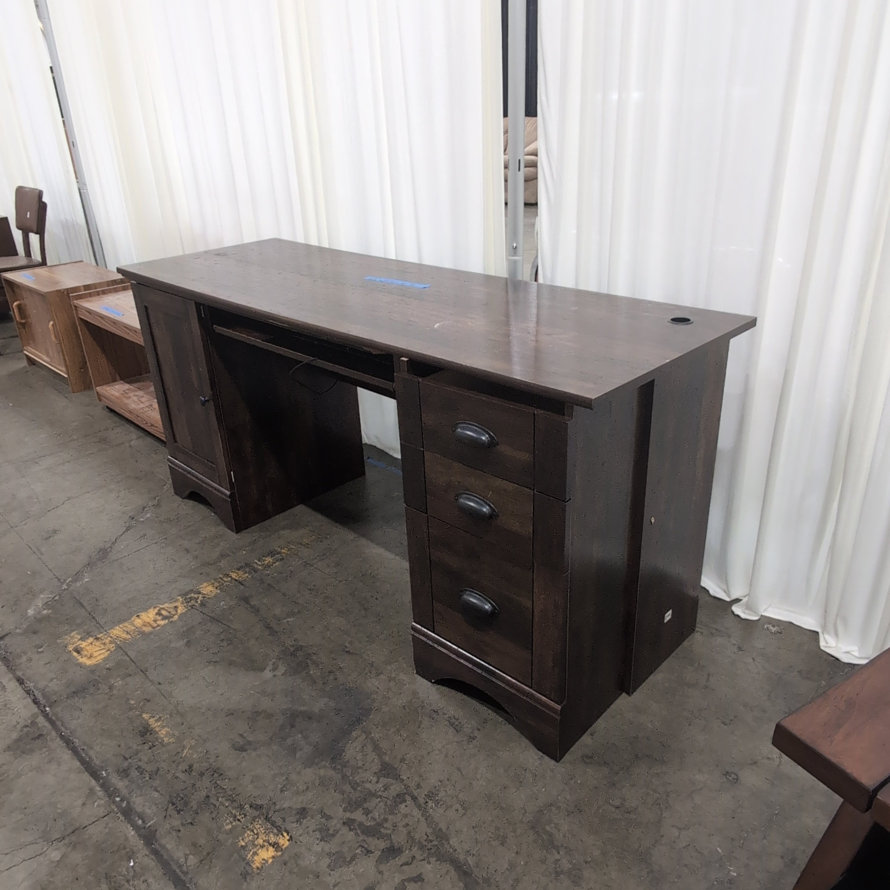 Not attached Dark Wood Computer Desk with Storage Cabinet