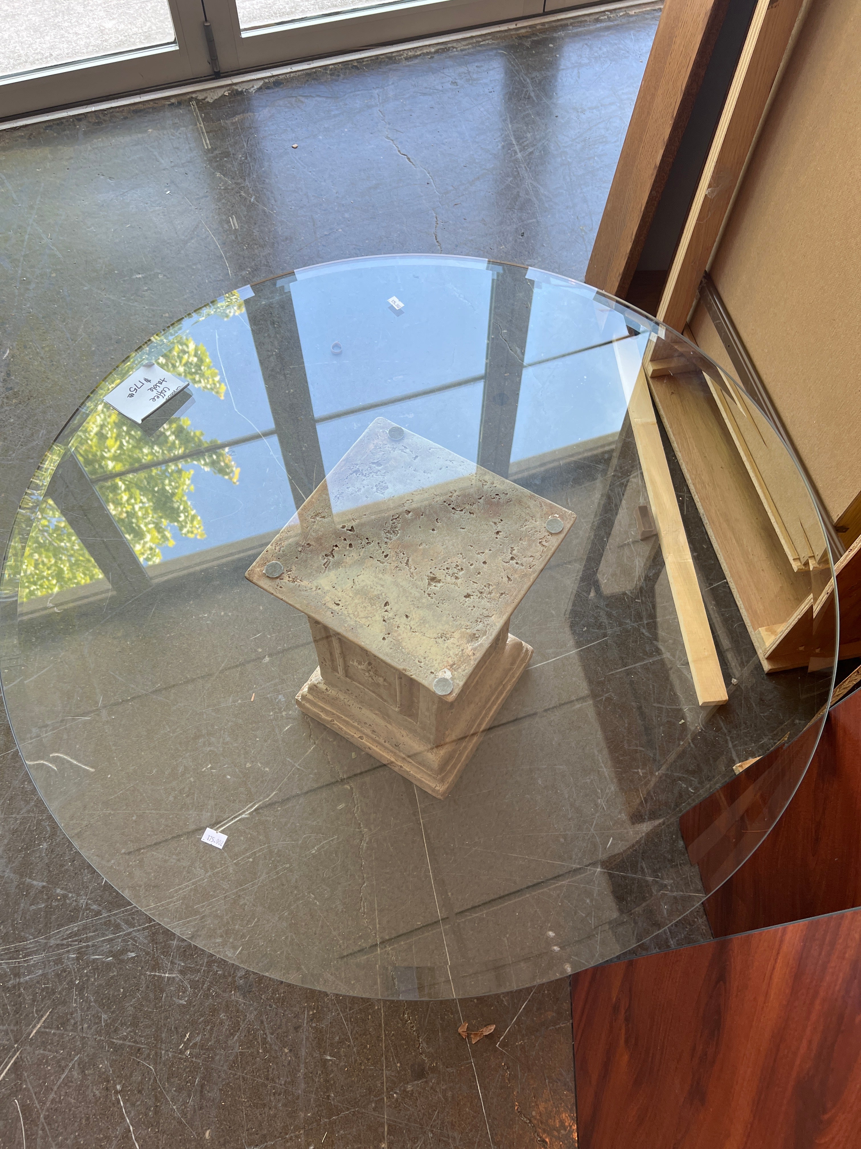 Glass Top Coffee Table with Stone Pedestal Base
