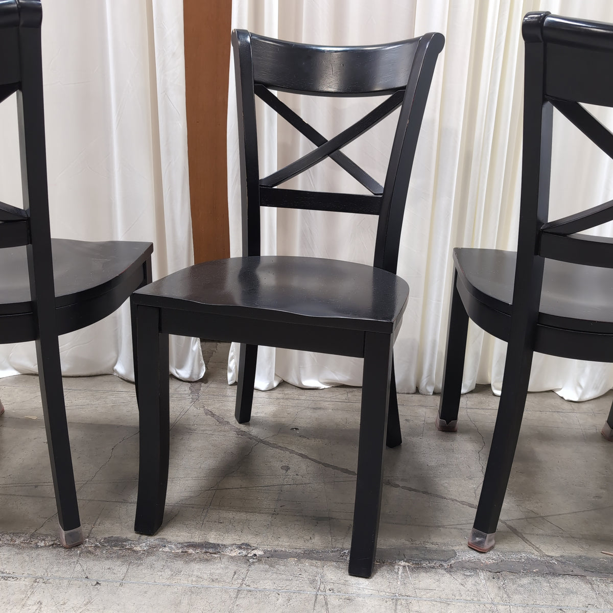 Set of Three Crate & Barrel Black Wood X-Back Dining Chair
