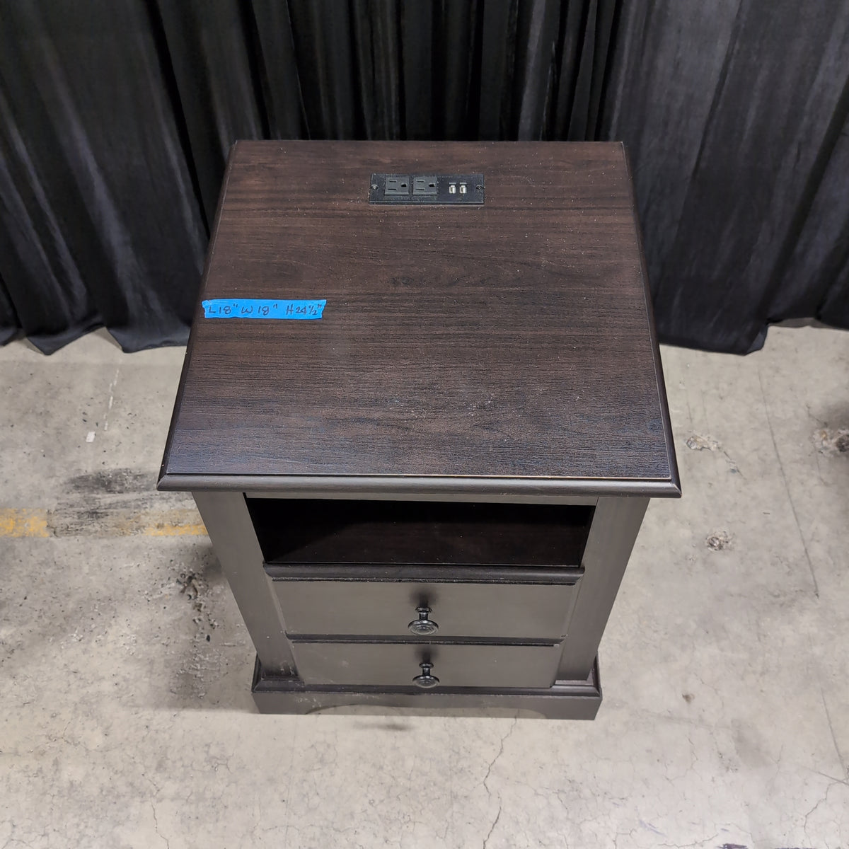 Dark Wood Two-Drawer Nightstand with Open Shelf