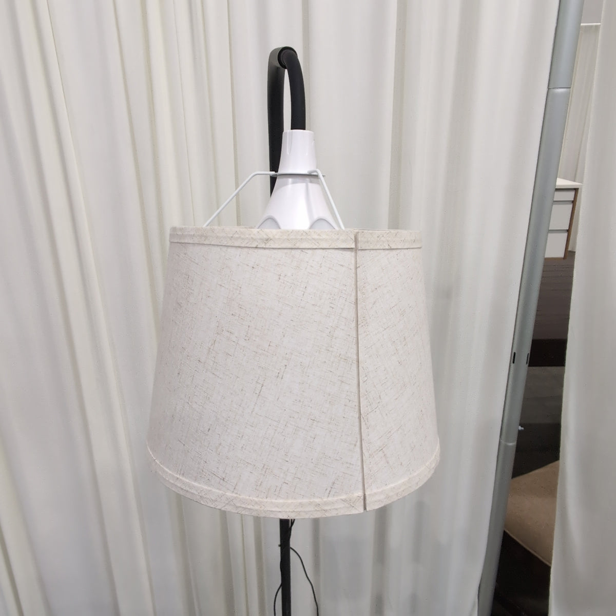 Black Metal Arched Floor Lamp with Fabric Shade