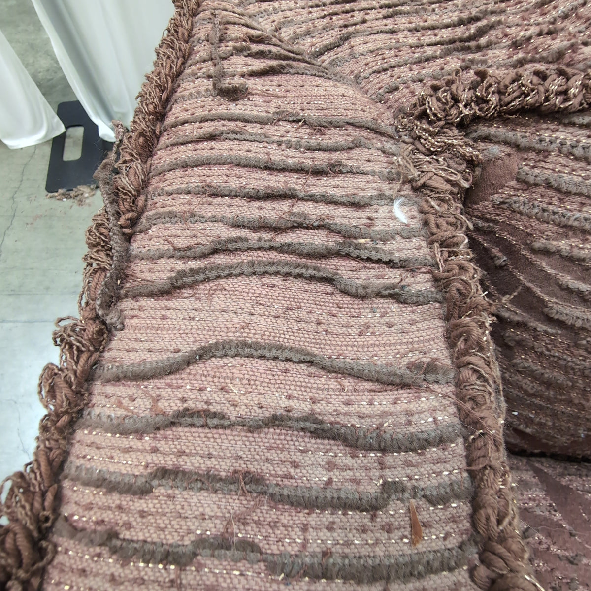 Brown Jacquard Fabric Fringed Skirt Couch