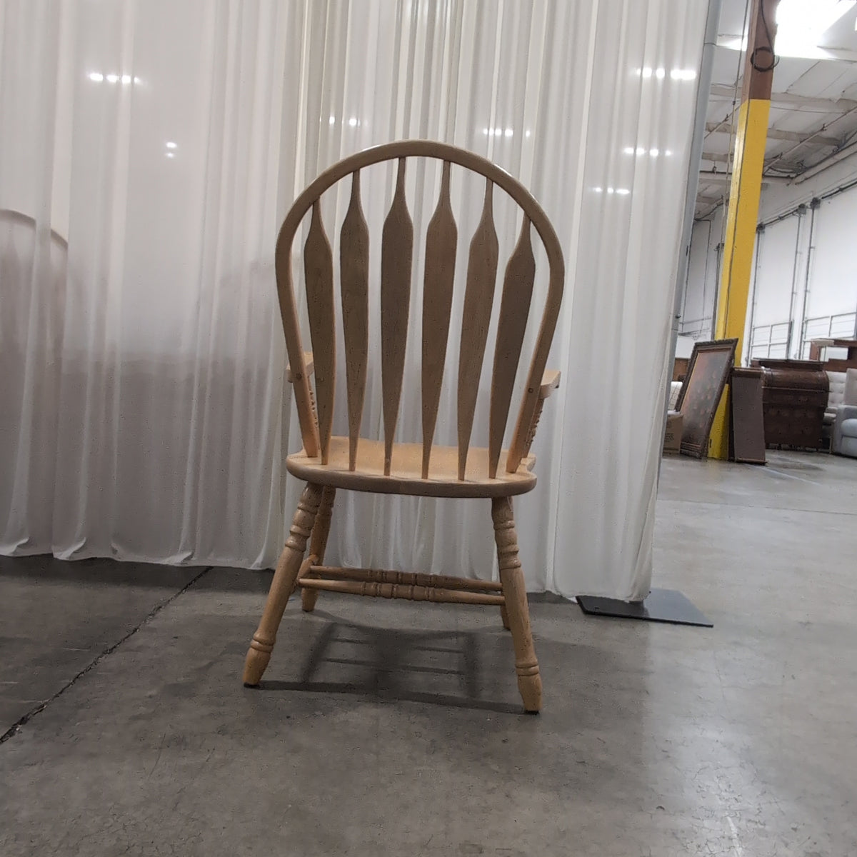 Natural Wood Windsor Arm Chair with Spindle Back