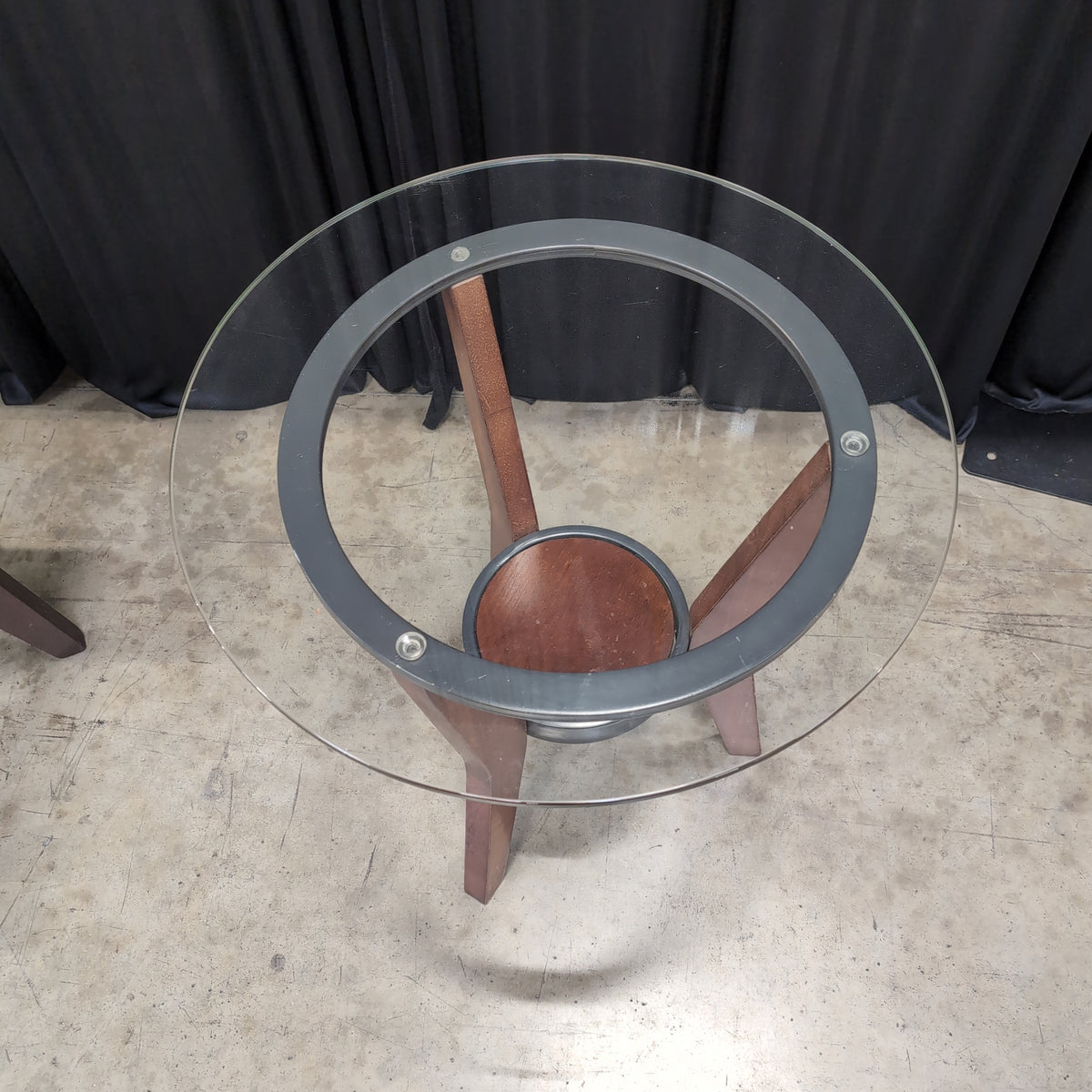 Round Glass Top End Table with Wood Base