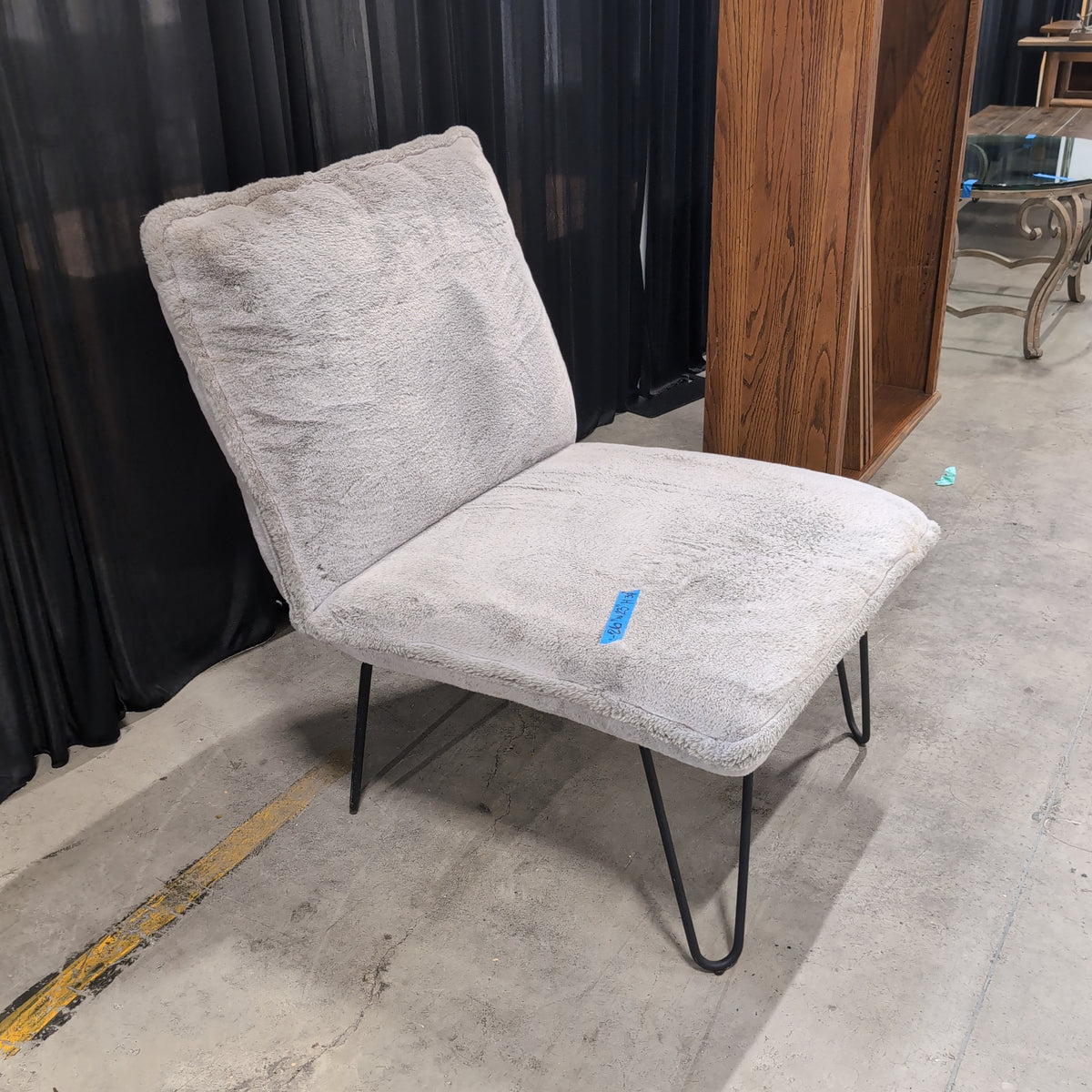 Grey Fluffy Upholstered Accent Chair with Metal Legs