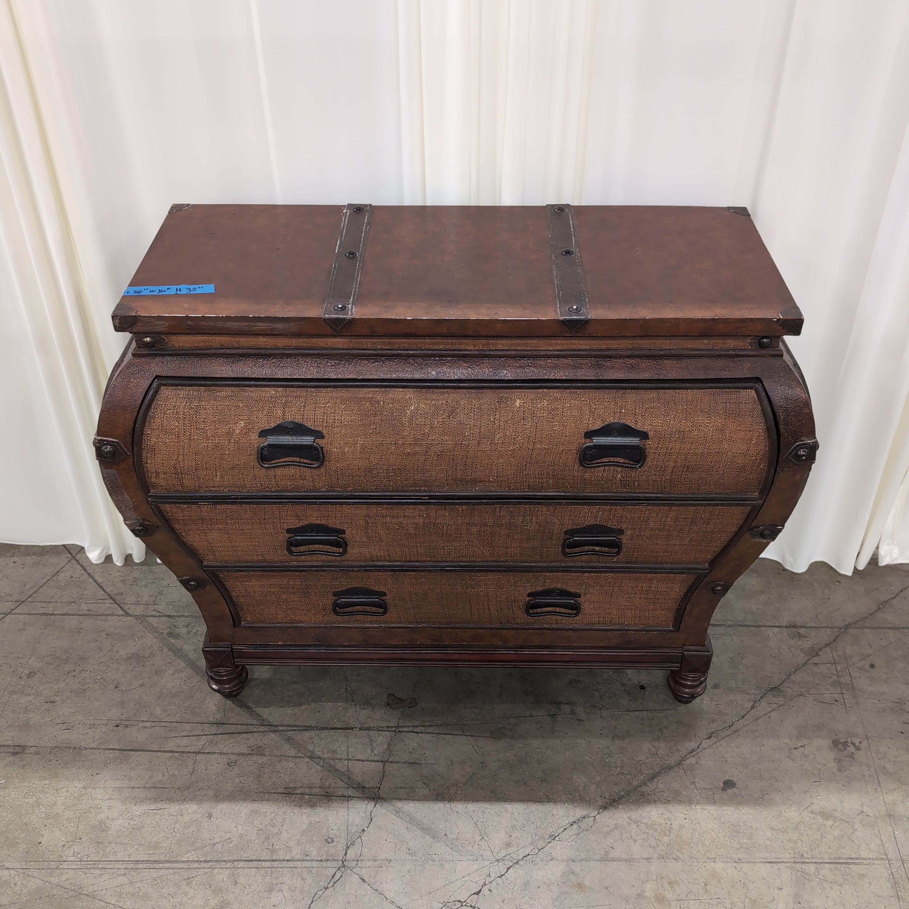 Brown Faux Leather Trunk Style Three-Drawer Dresser