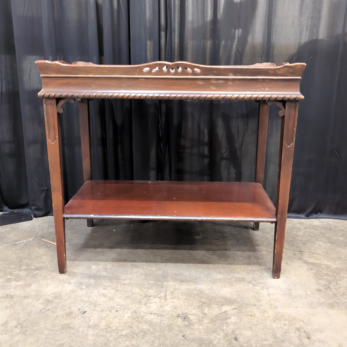 Dark Wood Carved Console Table with Lower Shelf