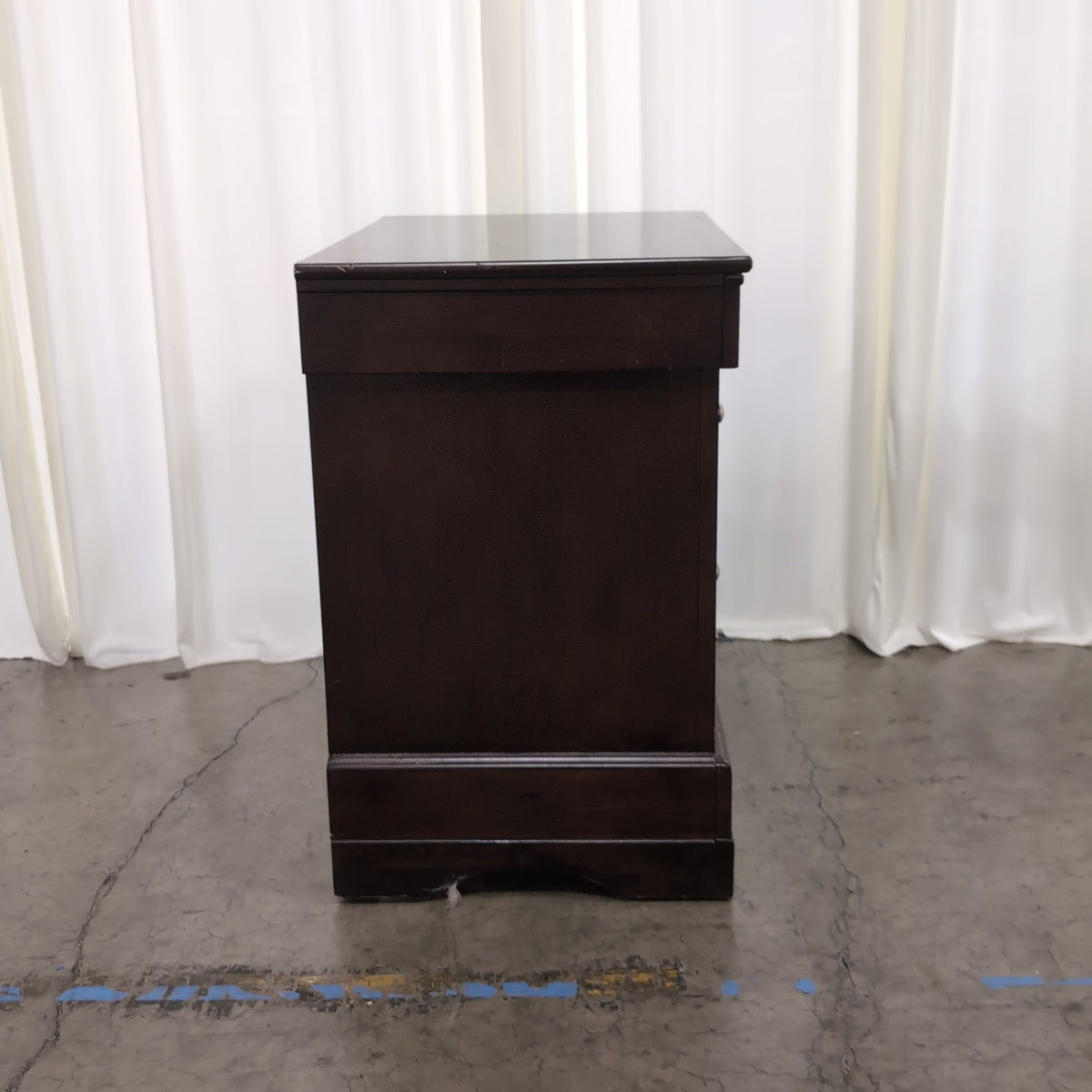 Dark Brown Two-Drawer Nightstand with Silver Knobs