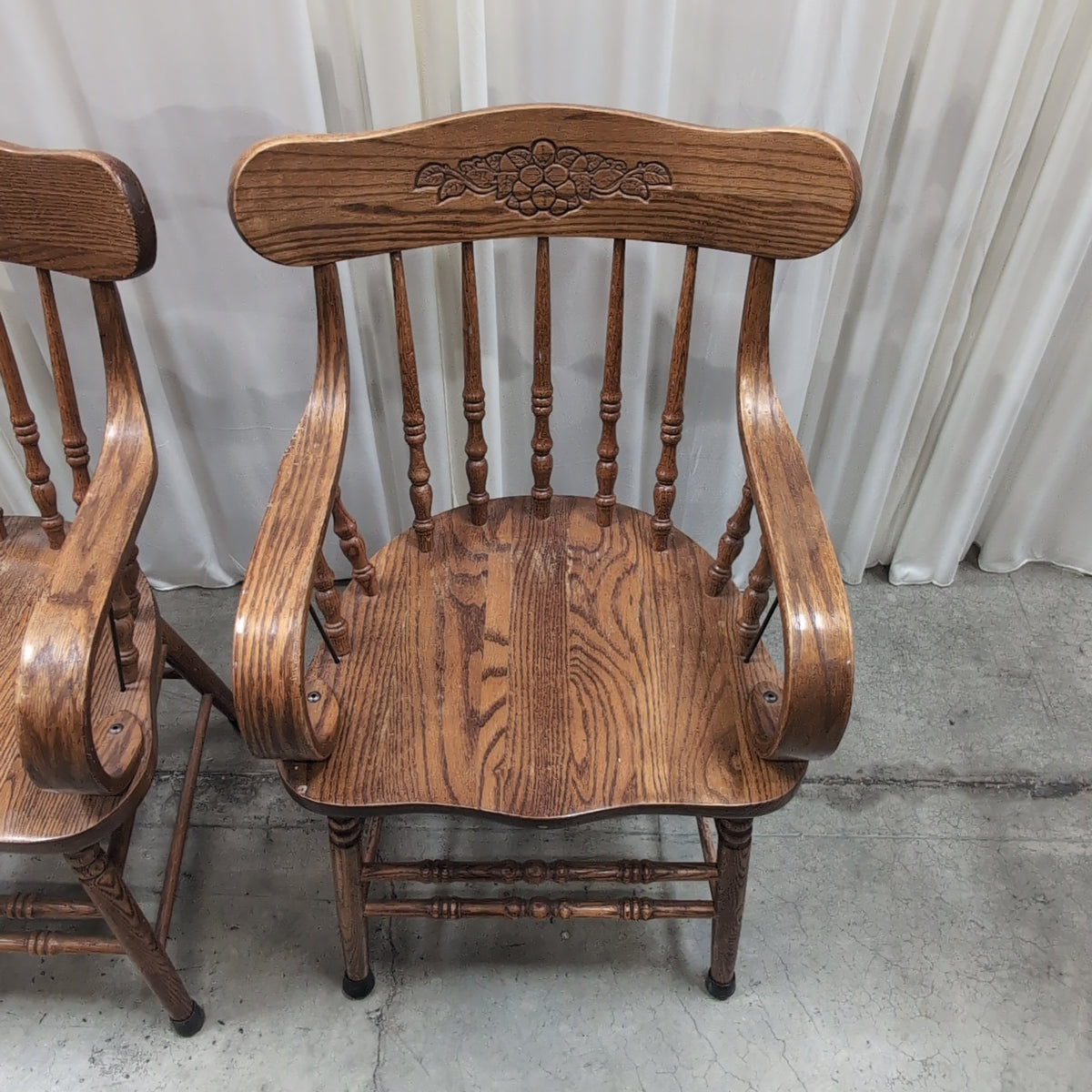 Carved Spindle Back Wood Dining Chair with Curved Arms