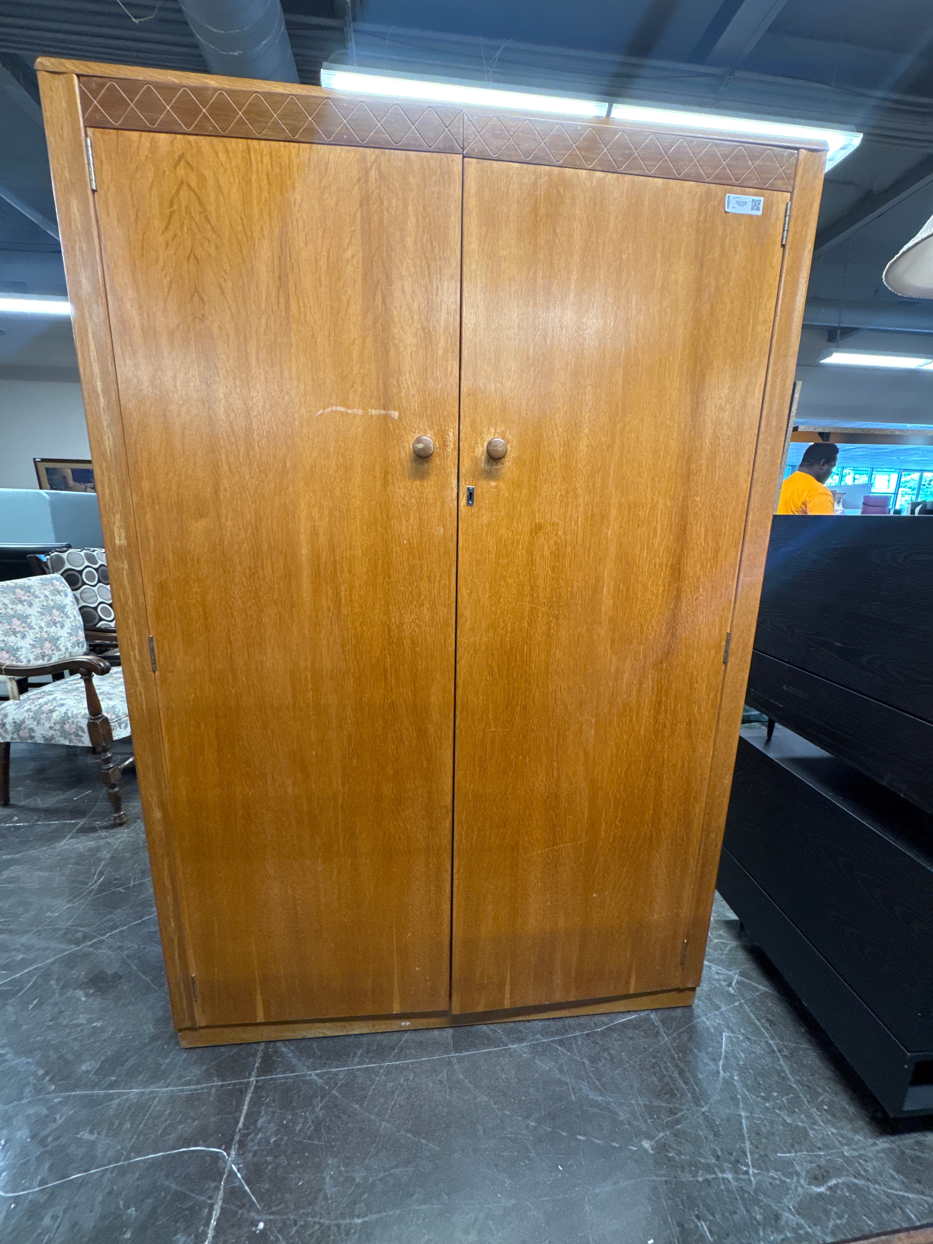Mid-Century Wardrobe Armoire with Diamond Inlay Detail